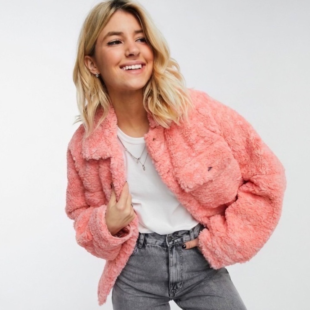 Free People We The Free Teddy Swing Jacket Coral Pink Melon Womens Small
